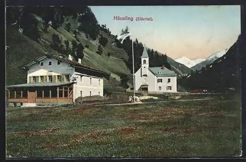 AK Häusling /Zillertal, Ortsansicht mit Kirche