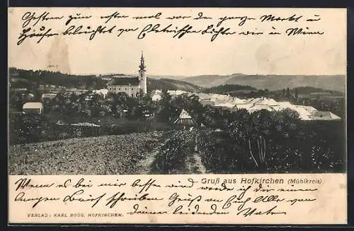 AK Hofkirchen /Mühlkreis, Teilansicht mit Kirche