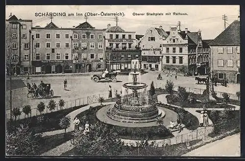 AK Schärding, Oberer Stadtplatz mit Rathaus