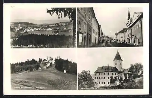 AK Rohrbach im Mühlviertel, Schloss Sprinzenstein, Maria Trostkirche, Strassenpartie