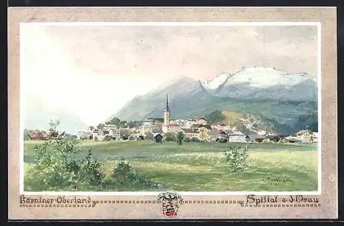 Künstler-AK Eduard Manhart: Spittal a. d. Drau, Panorama des Ortes