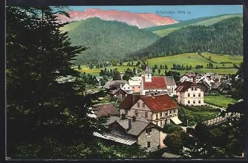 AK Kapellen an der Mürz, Ortsmitte mit Restauration, Blick zur Schneealpe