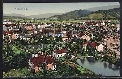 AK Knittelfeld, Ortsansicht mit Fabrik und Bergpanorama