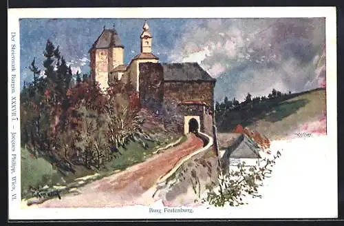 Künstler-Lithographie Franz Kopallik: Burg Festenburg