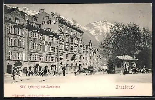 AK Innsbruck, Hotel Kaiserhof und Innstrasse