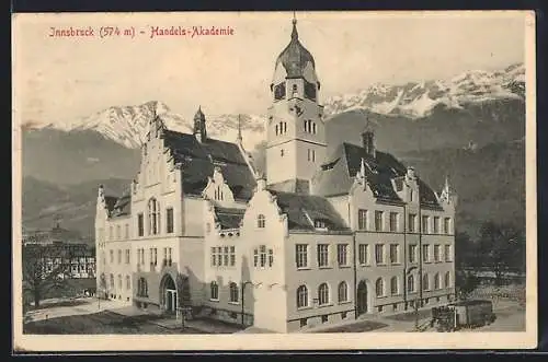 AK Innsbruck, Handels-Akademie vor Alpenkulisse