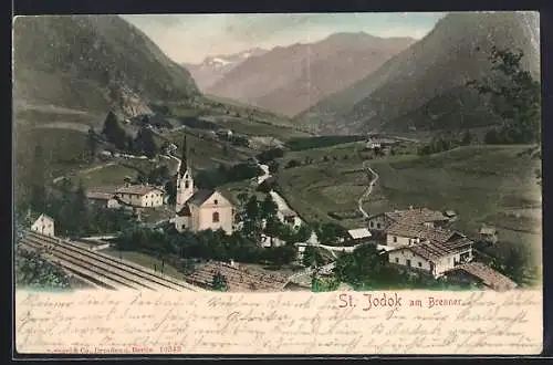 AK St. Jodok am Brenner, Teilansicht mit Kirche