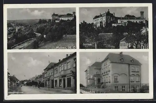 AK Matzen, Blick in die Hauptstrasse, Hauptschule, Schloss