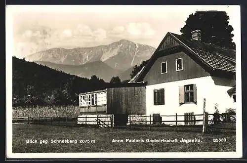 AK Pernitz, Ann Pauler's Gastwirtschaft Jagasitz, Blick geg. Schneeberg