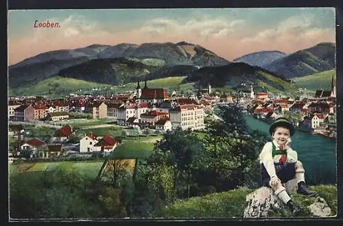 AK Leoben, Totalansicht von einen Berg aus