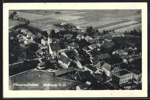AK Mettmach /O.-Ö., Teilansicht mit Kirche, Fliegeraufnahme