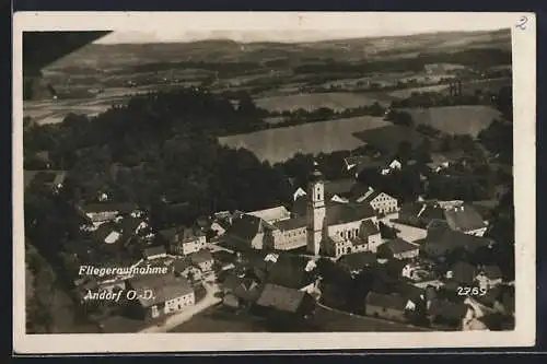 AK Andorf /O.-D., Teilansicht mit Kirche, Fliegeraufnahme