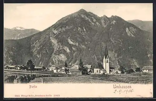 AK Umhausen, Blick zur Kirche von weitem