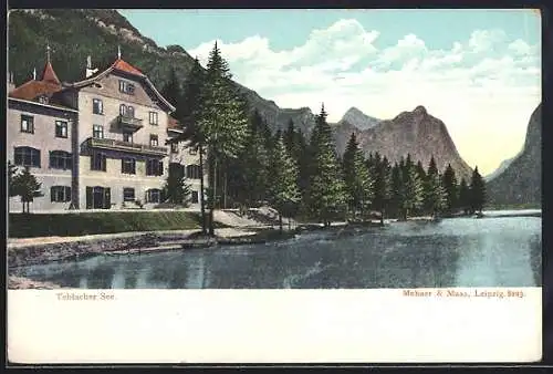 AK Toblach /Tobblacher See, Uferpartie mit Bergen