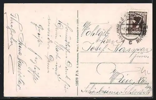 AK Fischau am Steinfelde, Ortsansicht mit Berglandschaft