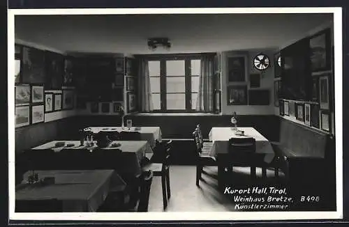 AK Hall /Tirol, Weingasthaus Bretze, Künstlerzimmer, Innenansicht