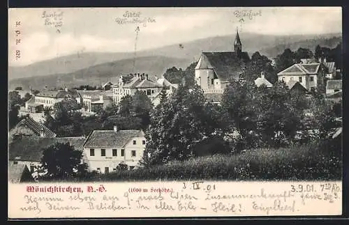 AK Mönichkirchen /N.-Ö., Ortspartie mit Hotel Windbichler, Gasthof Lang und Wechsel