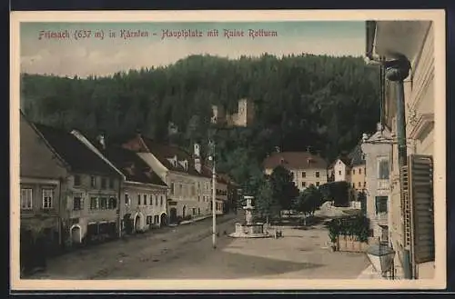 AK Friesach in Kärnten, Hauptplatz mit Ruine Rotturm