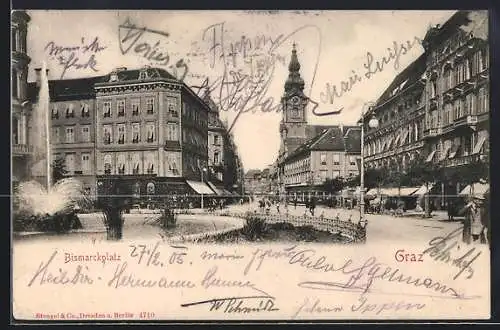 AK Graz, Bismarckplatz mit Passanten