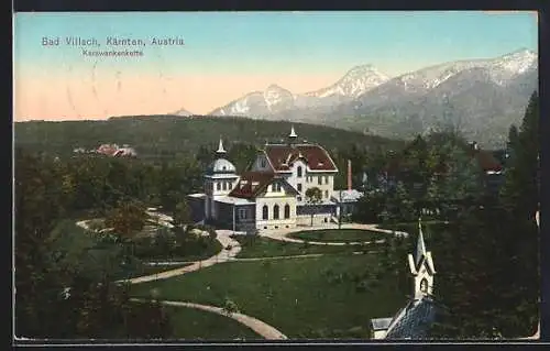 AK Bad Villach /Kärnten, Ortspartie mit Karawankenkette