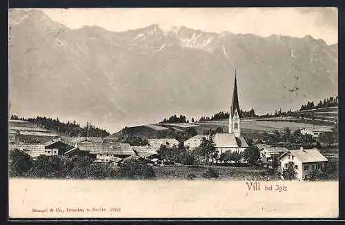 AK Vill bei Igls, Panorama mit Kirche
