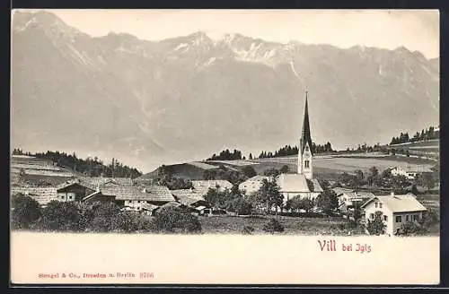 AK Vill bei Igls, Panorama mit Kirche