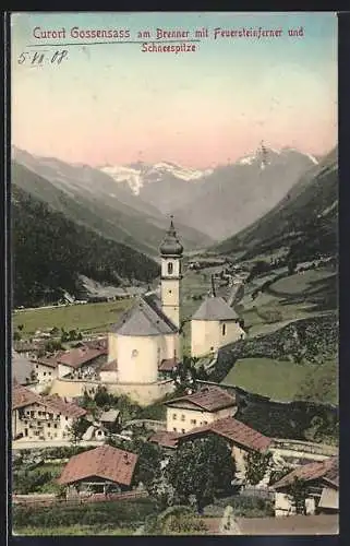 AK Gossensass am Brenner, Totalansicht mit Feuersteinferner und Schneespitze