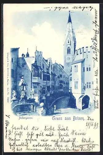 AK Brixen, Adlergasse mit Kirchturm