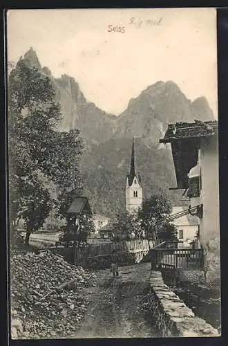 AK Seis am Schlern, Ortsansicht mit Kirche