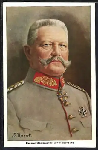 Künstler-AK Generalfeldmarschall von Hindenburg in Uniform mit Pour le Merite