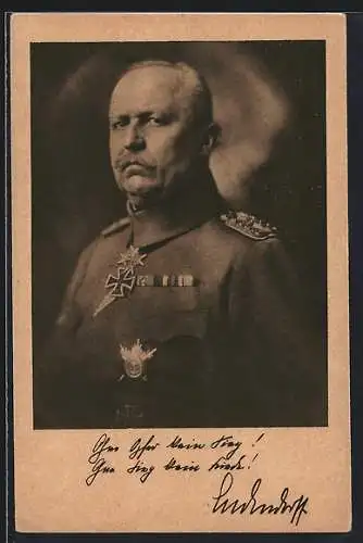 AK Portrait von Erich Ludendorff in Uniform mit Abzeichen