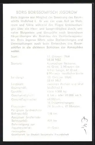 AK Kosmonaut Boris Borissowitsch Jegorow in Anzug mit Krawatte