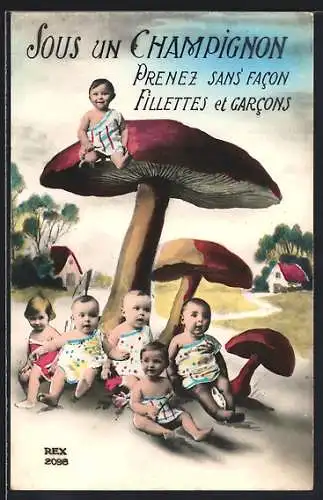 AK Kleinkinder sitzen unter einem Pilz
