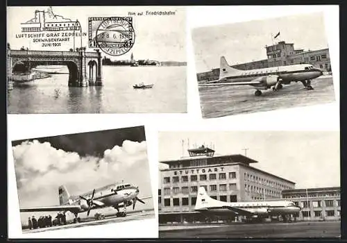 AK Oberndorf / Neckar, 1. Oberndorfer Briefmarken-Ausstellung 1959, Flughafen Düsseldorf & Stuttgart