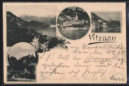 Vorläufer-AK Vitznau, 1895, Hotel Rigibahn, Ortsansicht aus der Vogelschau