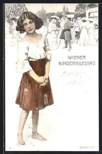 Künstler-AK sign. R. Germela: Wiener Kinderhilfstag, Strassenmädchen
