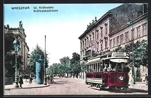 AK Warszawa / Warschau, Ul. Królewska, Królewskastrasse, Strassenbahn