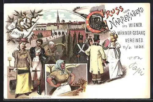 Lithographie Wien, Narrenbad des Wiener Männer-Gesang Vereines, 1898