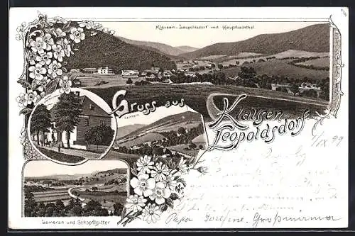 Lithographie Leopoldsdorf, Gasthof zu den drei Linden, Klausen, Hainbach