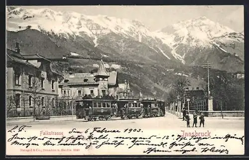 AK Innsbruck, Strassenbahn auf der Falkstrasse