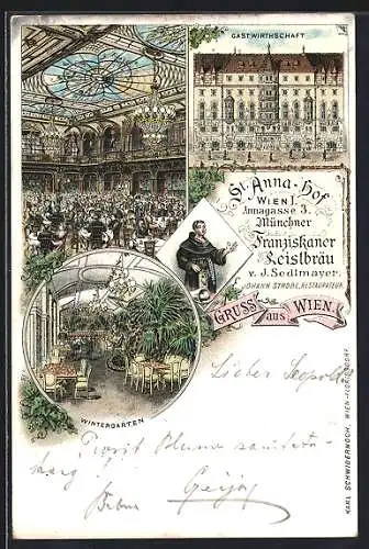Lithographie Wien, Gastwirtschaft St. Anna-Hof, Annagasse 3, Wintergarten