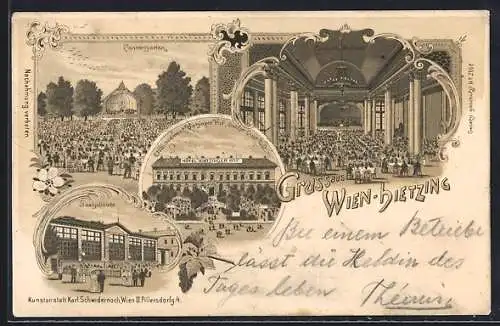 Lithographie Wien-Hietzing, Hotel Hietzinger Hof, Concertgarten, Saalgebäude