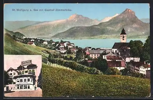 AK St. Wolfgang a. See, Ortsansicht mit Gasthaus Zimmerbräu