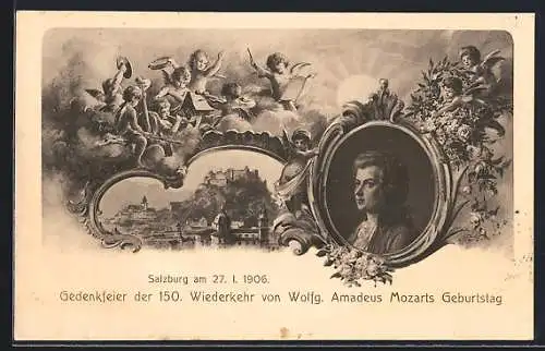 AK Salzburg, Gedenkfeier der 150. Wiederkehr v. Mozarts Geburtstag 1906