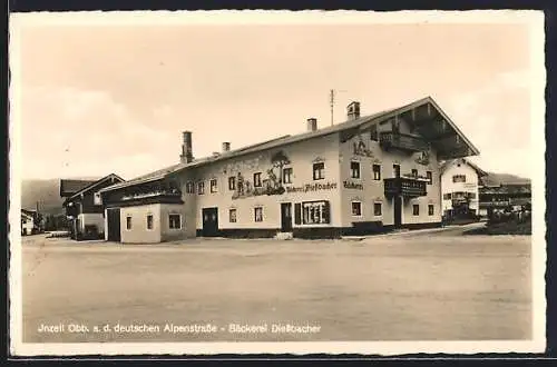AK Inzell /Obb., Bäckerei Diessbacher mit Strassenpartie
