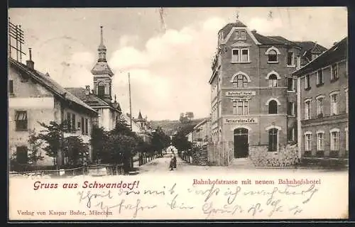 AK Schwandorf / Bayern, Bahnhofstrasse mit neuem Bahnhofs-Hotel