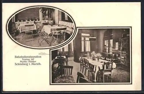 AK Schönberg / Meckl., Bahnhof-Restaurant von Martha Flinker, Innenansicht