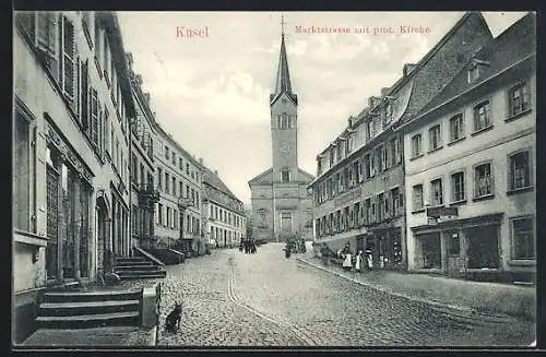 AK Kusel, Marktstrasse mit prot. Kirche
