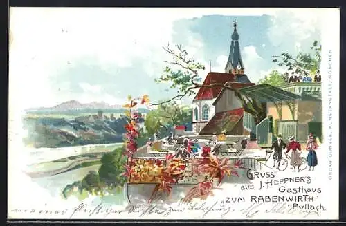 Lithographie Pullach, Gasthaus zum Rabenwirth