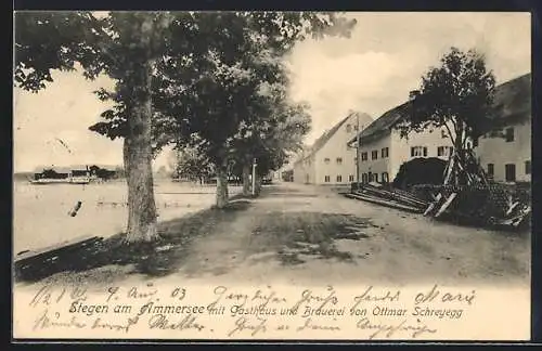 AK Stegen am Ammersee, Strassenpartie mit Gasthaus und Brauerei von Ottmar Schreyegg